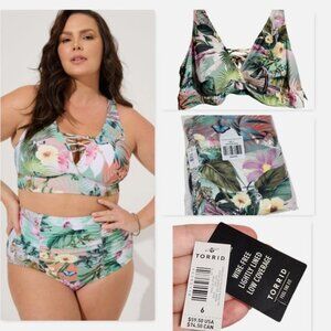 NEW 6X TORRID SWIM SET Wireless Xo Bikini Top & High Rise Ruched Bottom Tropical